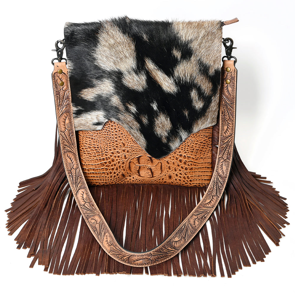 American Darling ADBGS192BM Large Crossbody Hair-On Crocodile Embossed Genuine Leather Women Bag Western Handbag Purse