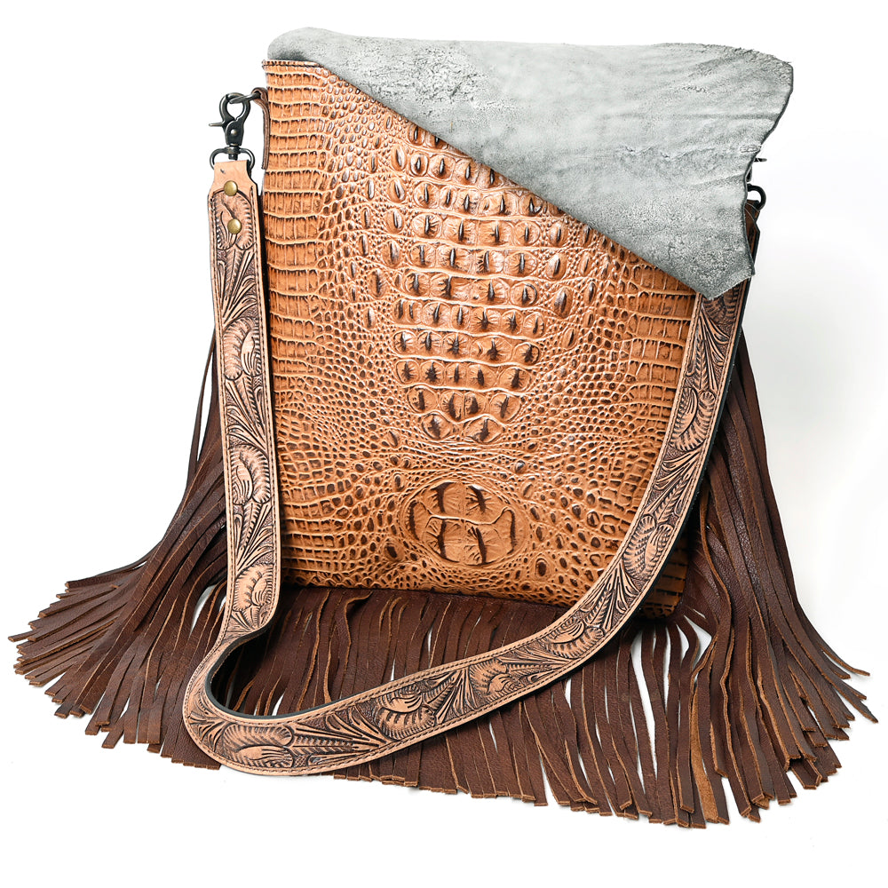 American Darling ADBGS192BM Large Crossbody Hair-On Crocodile Embossed Genuine Leather Women Bag Western Handbag Purse