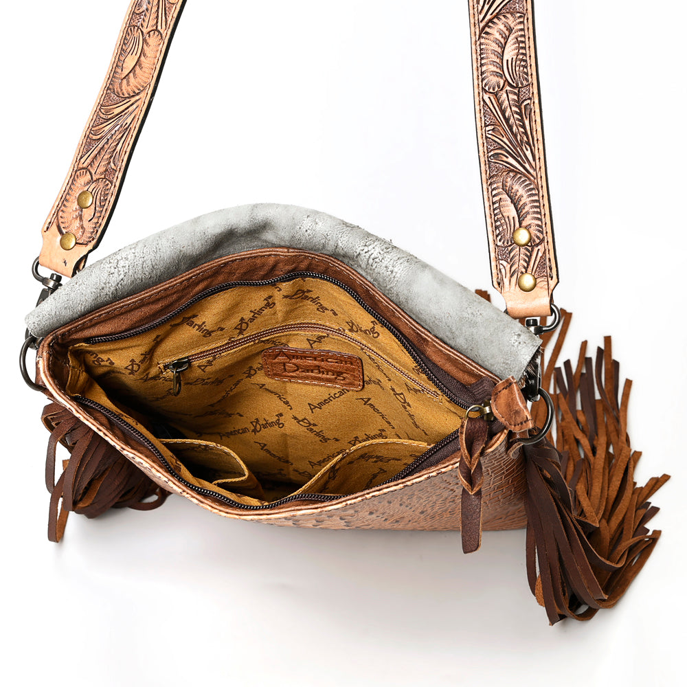 American Darling ADBGS192BM Large Crossbody Hair-On Crocodile Embossed Genuine Leather Women Bag Western Handbag Purse