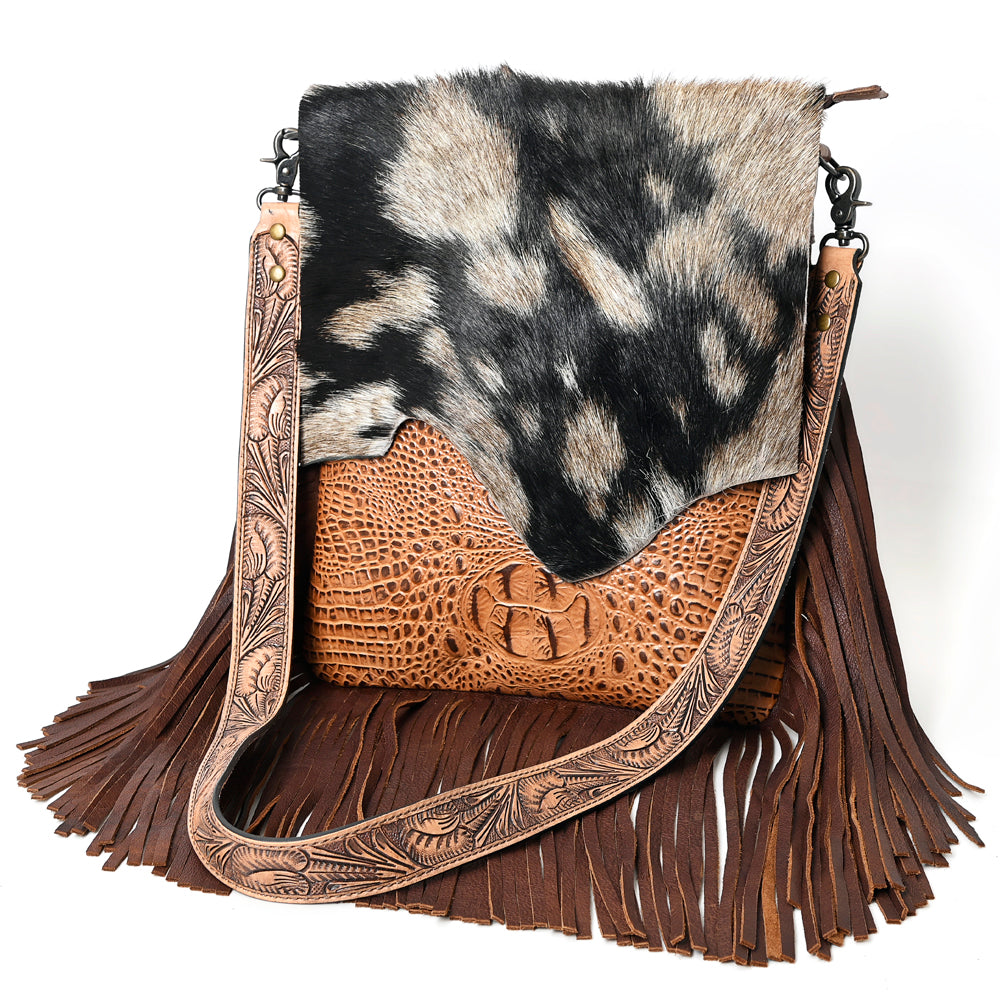 American Darling ADBGS192BM Large Crossbody Hair-On Crocodile Embossed Genuine Leather Women Bag Western Handbag Purse