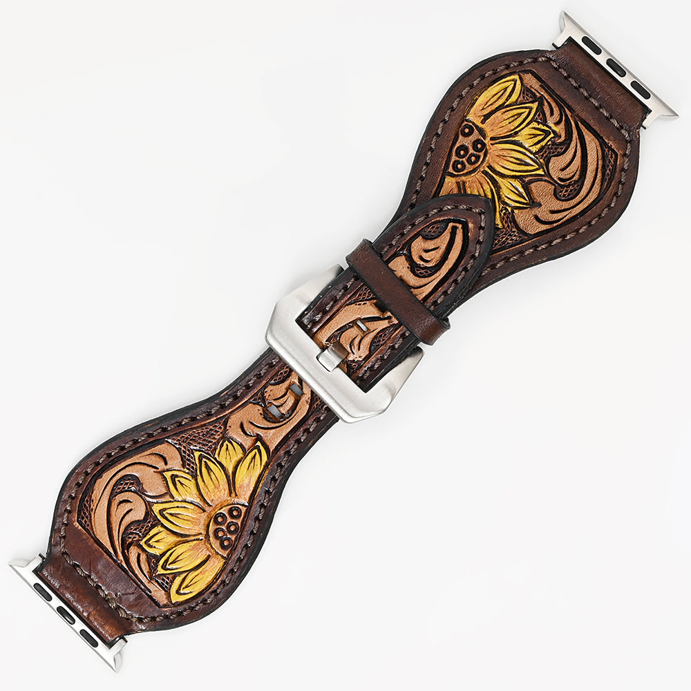 American Darling Floral Hand Tooled I watch Men Women Genuine Leather Strap