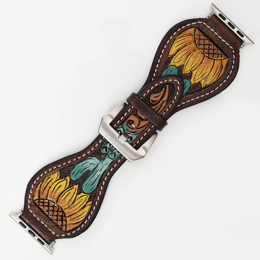 American Darling Floral Hand Tooled I watch Men Women Genuine Leather Strap