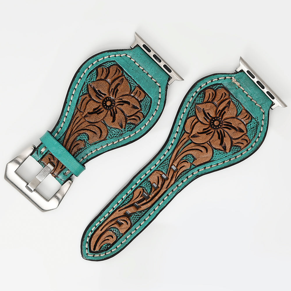 American Darling Floral Hand Tooled I watch Men Women Genuine Leather Strap