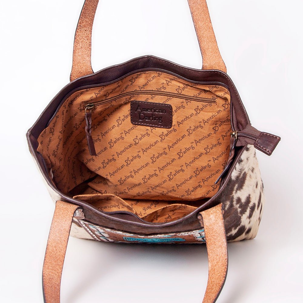 American Darling Tote Hand Tooled Hair-On Genuine Leather Women Bag Western Handbag Purse