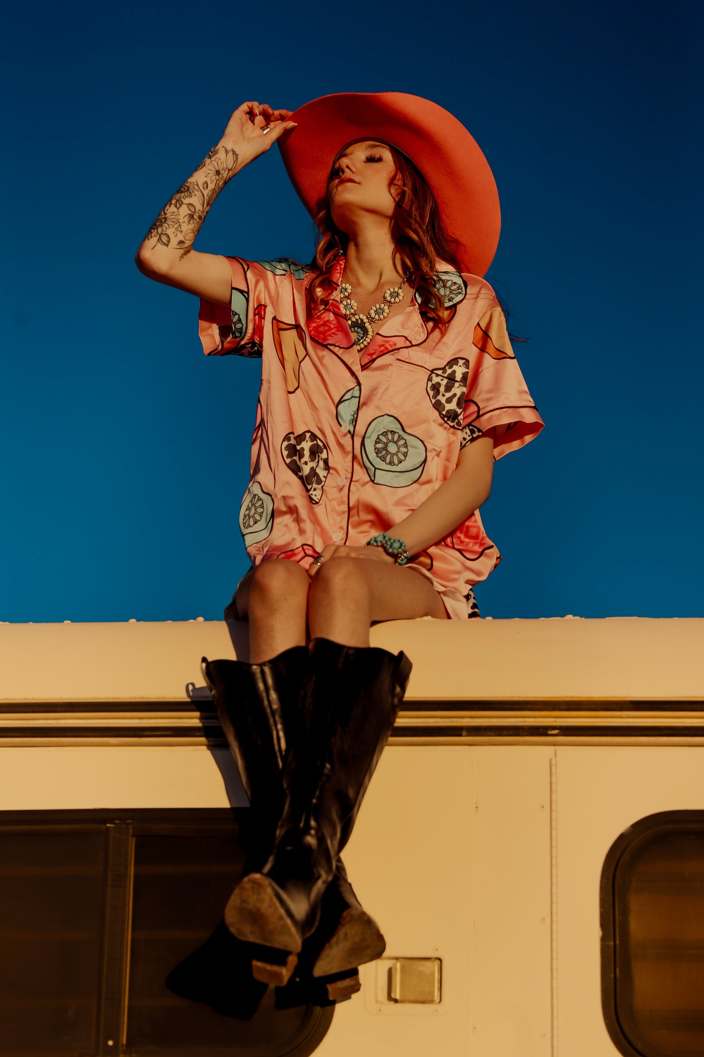 Cowboy Candy Heart Silky Pajama Sets