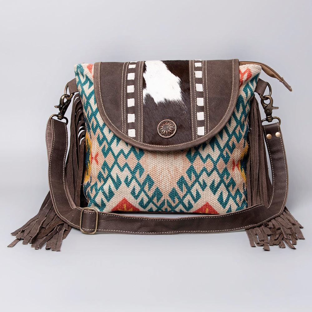 OHLAY KB482 Cross Body Upcycled Wool Upcycled Canvas Hair-On Genuine Leather women bag western handbag purse