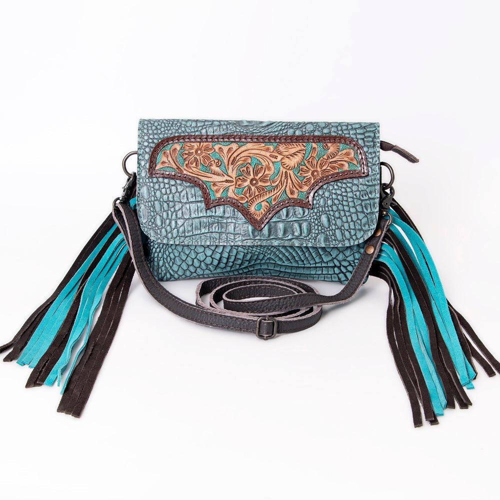 OHLAY WALLET Hand Tooled Crocodile Embossed Genuine Leather women bag western handbag purse