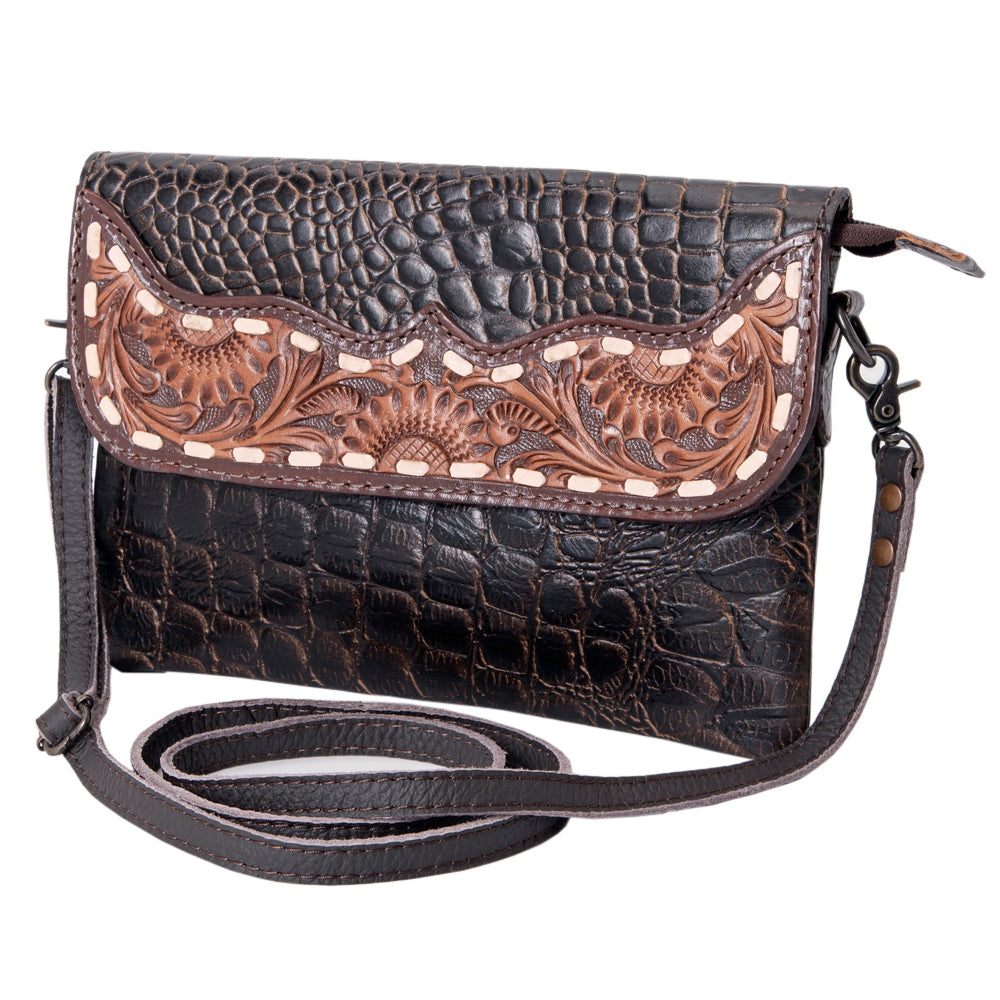 OHLAY WALLET Hand Tooled Crocodile Embossed Genuine Leather women bag western handbag purse