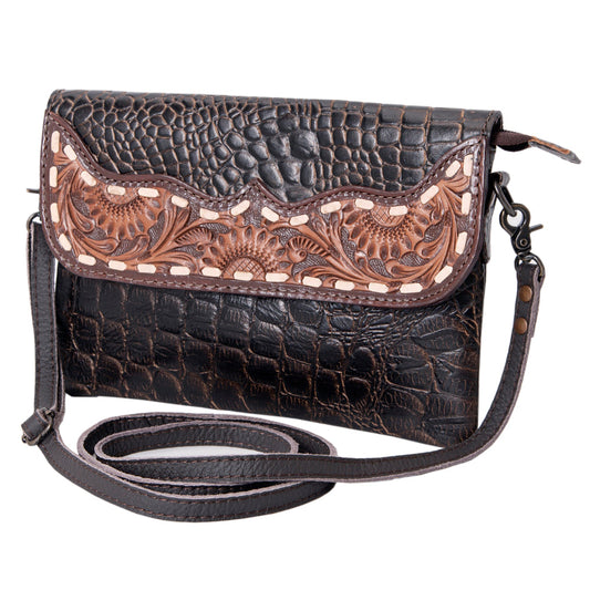 OHLAY WALLET Hand Tooled Crocodile Embossed Genuine Leather women bag western handbag purse