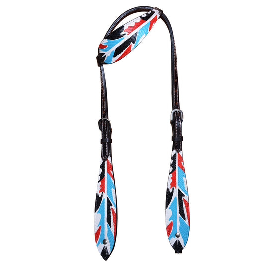 HILASON Western Horse Genuine Leather Printed One Ear Headstall Black