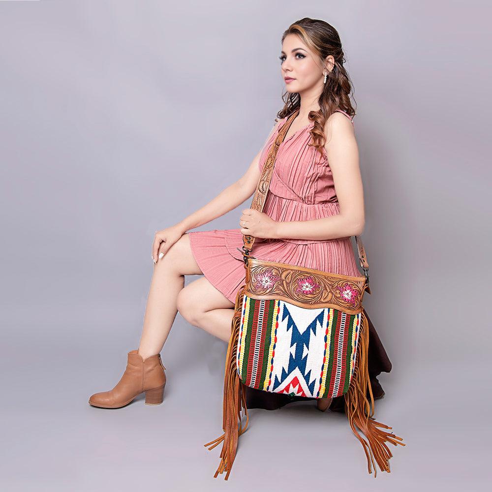 American Darling ADBGZ708 Crossbody Hand Tooled Saddle Blanket Genuine Leather Women Bag Western Handbag Purse