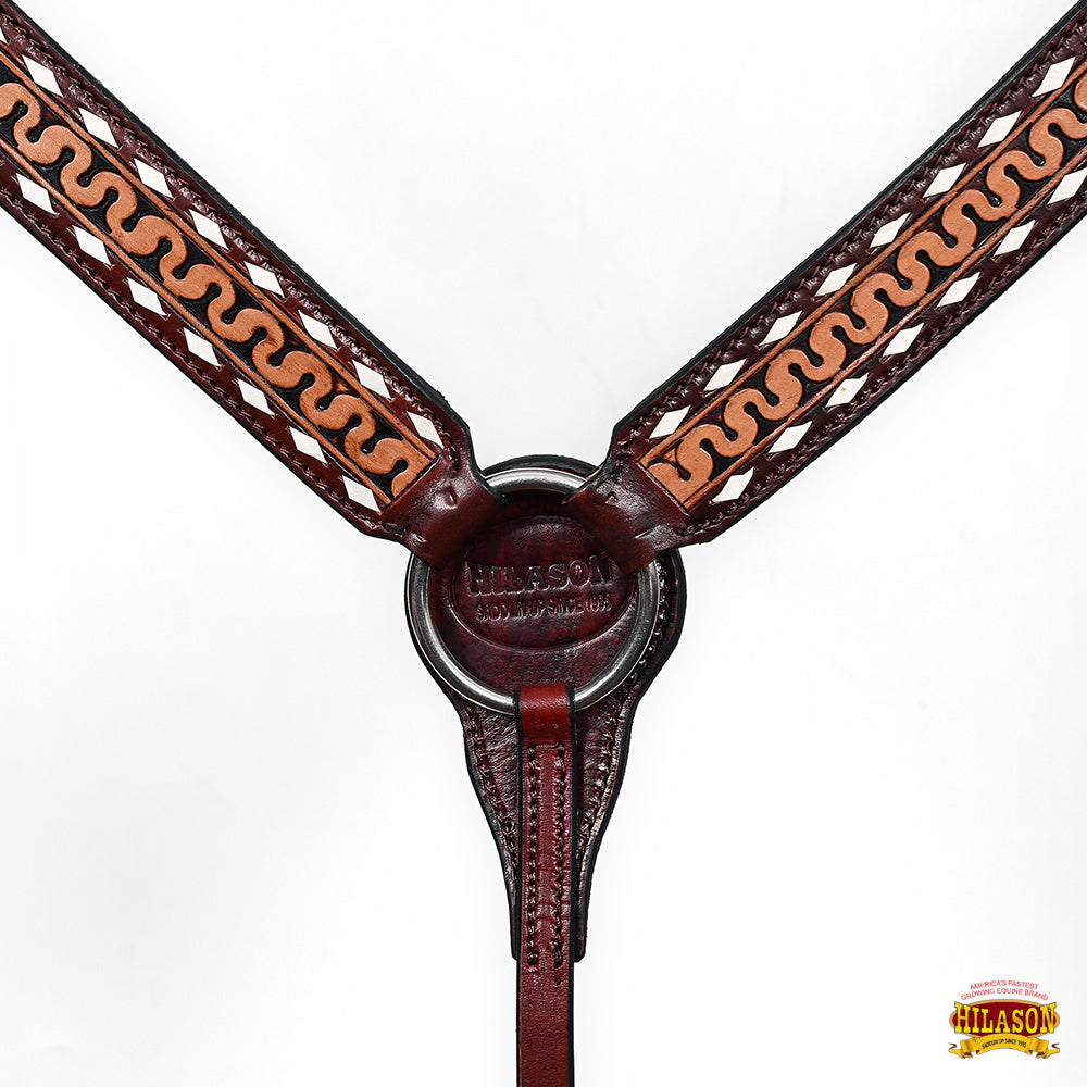 Hilason Western Horse Breast Collar  Handtooled American Leather Dark Brown