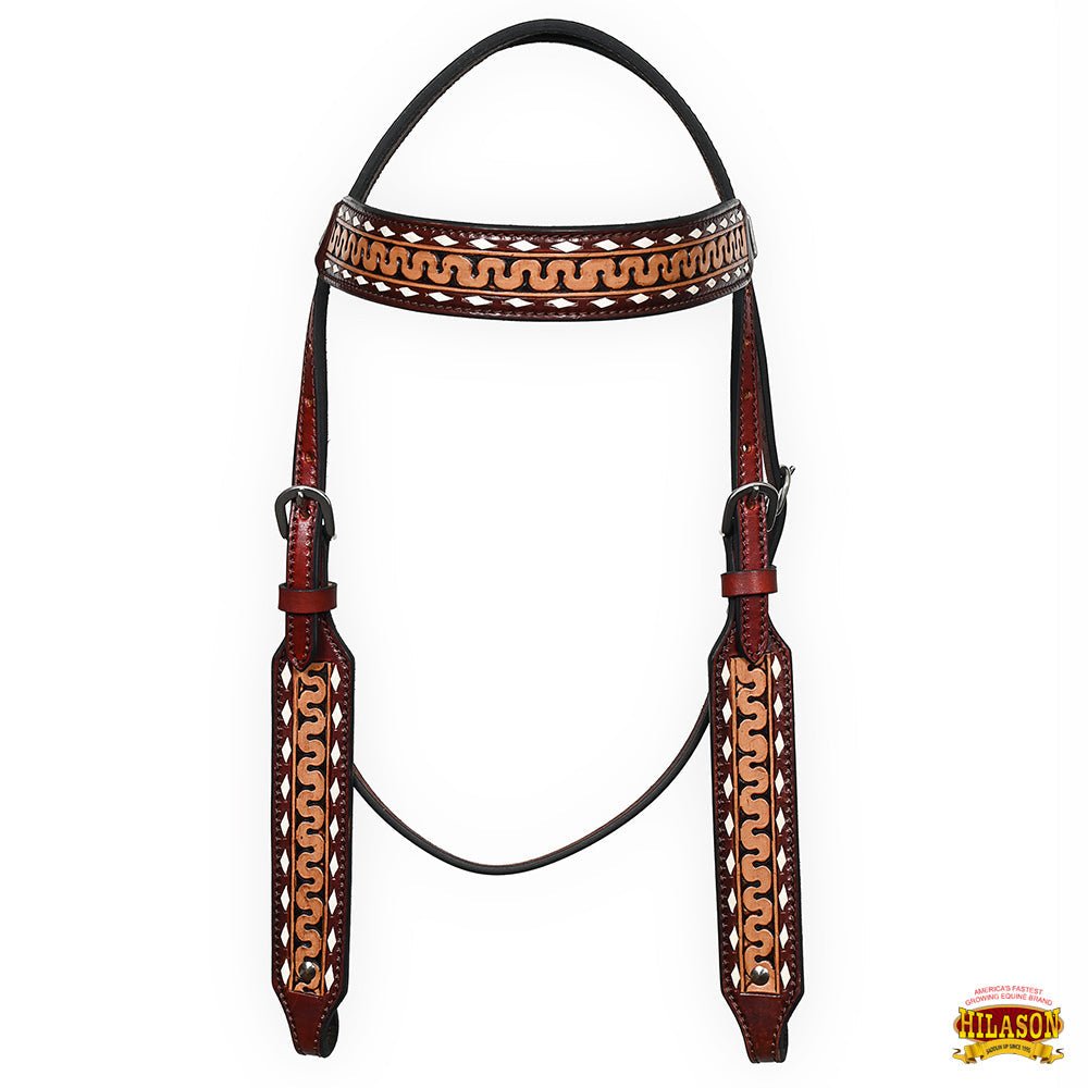 Hilason Western Horse Headstall Handtooled American Leather Dark Brown