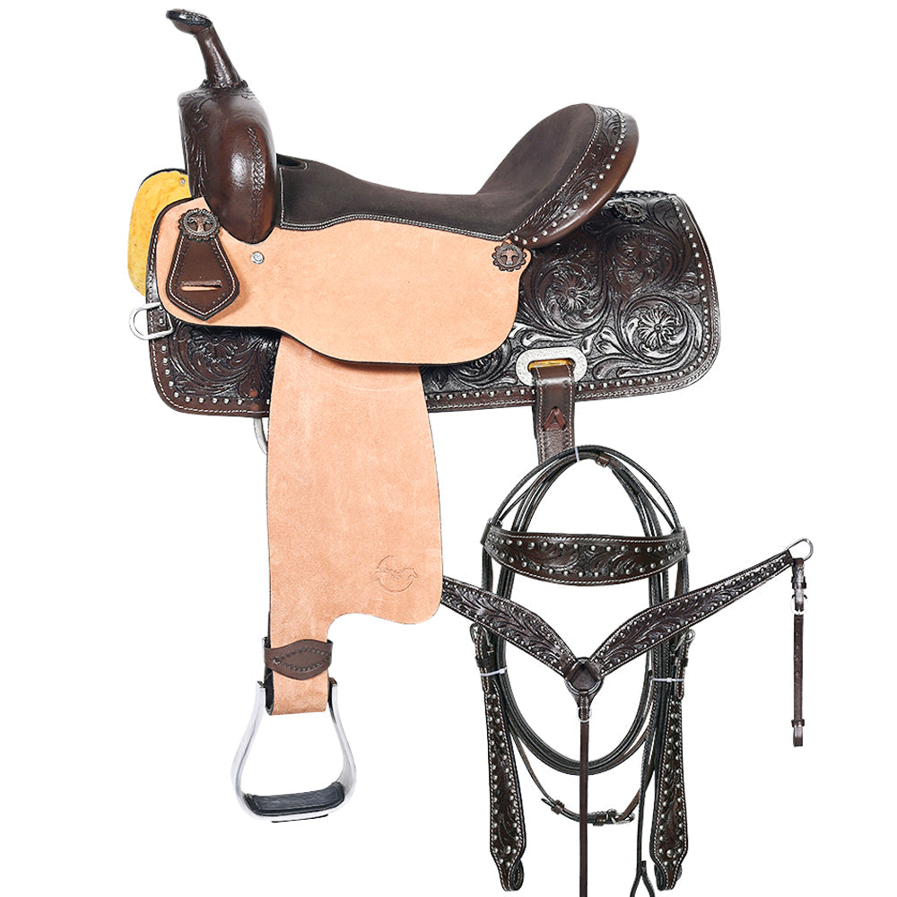 Comfytack Western Horse Barrel Racing Trail Saddle Tack Set Genuine Leather