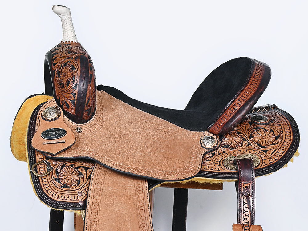 Comfytack Western Horse Barrel Racing Trail Pleasure American Leather Saddle Tack Set With Reins Dark Brown