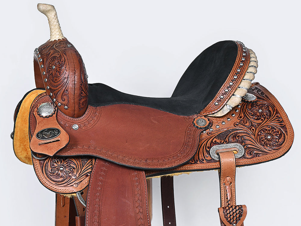 Comfytack Western Horse Barrel Racing Trail Pleasure American Leather Saddle Tack Set With Reins Brown