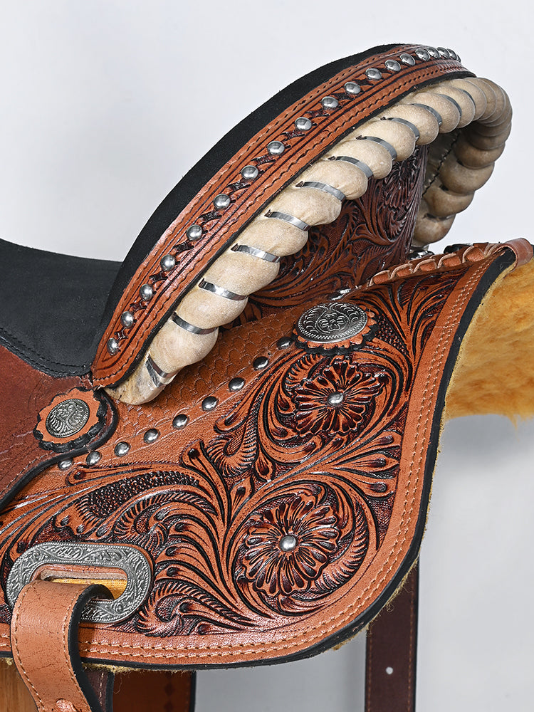 Comfytack Western Horse Barrel Racing Trail Pleasure American Leather Saddle Tack Set With Reins Brown