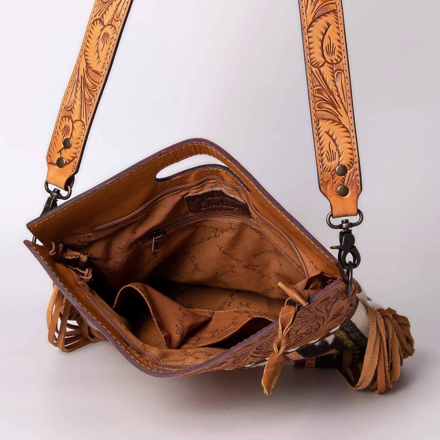 American Darling Clutch Hand Tooled Saddle Blanket Fabric Genuine Leather Western Women Bag Handbag Purse | Purses for Cute