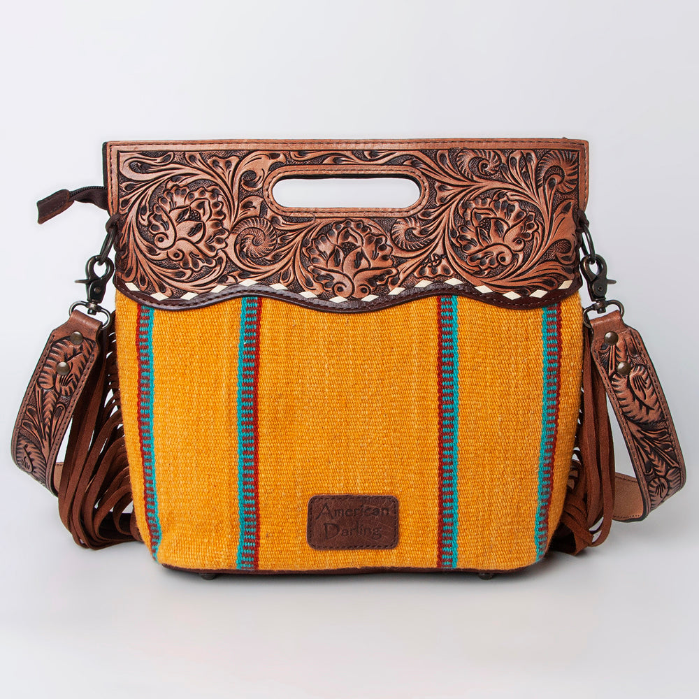 American Darling Clutch Hand Tooled Saddle Blanket Fabric Genuine Leather Western Women Bag Handbag Purse | Purses for Cute