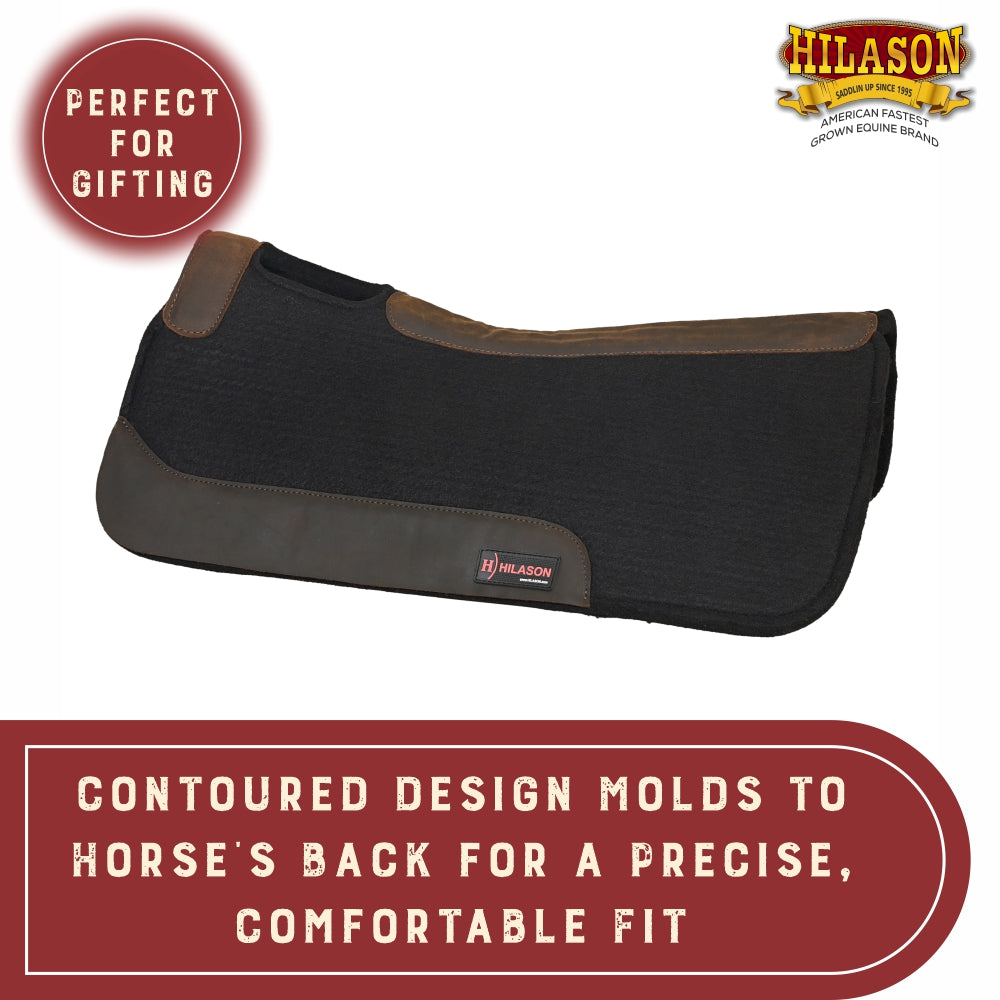 32" X 30" Hilason Horse Saddle PAD Western Contoured Wool Felt Moisture Wicking Black