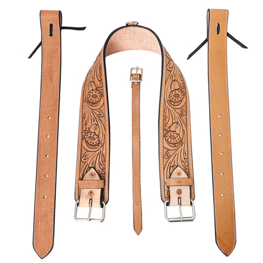 Comfytack Horse Saddle Flank Cinch Girth Handtooled Leather W/ Billets Antique Tan