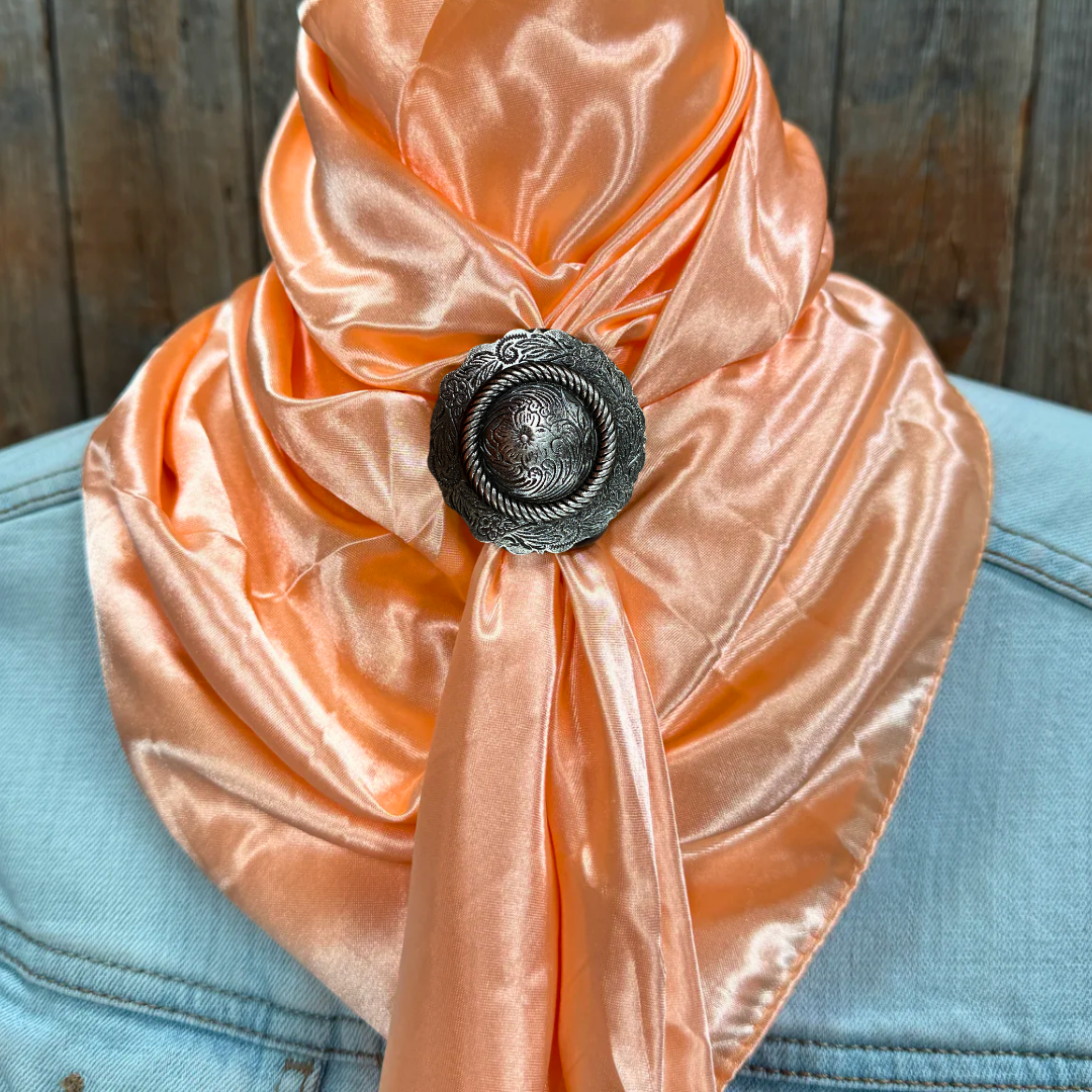 35X35" Solid Peach Wild Rag / Scarf WRS24 - Western Concho Wild Rag Slides - Assorted