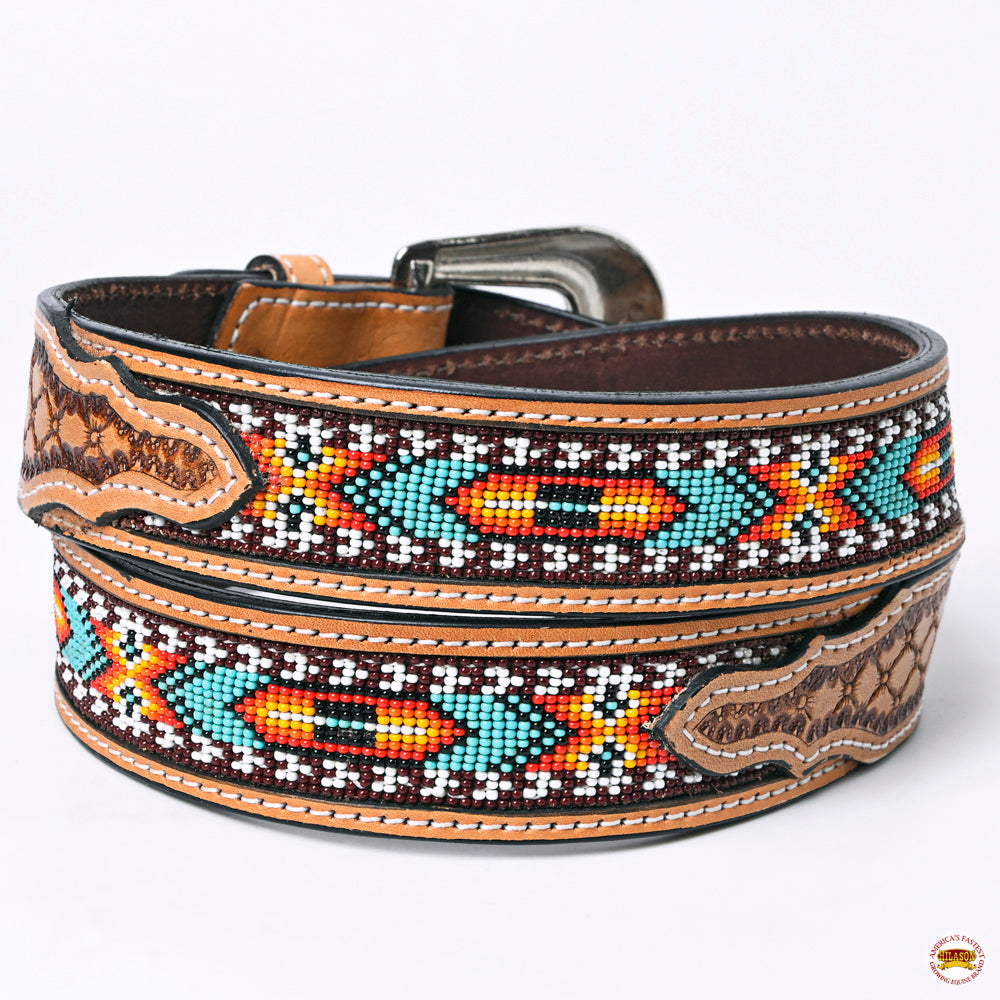 HILASON Western Genuine Leather Belt for Men Women Cowboy Cowgirl Handmade Unisex Full Grain Heavy Duty Tooled Beaded Belt