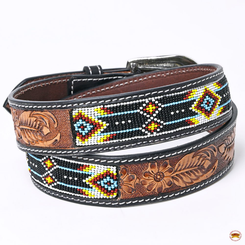 HILASON Western Genuine Leather Belt for Men Women Cowboy Cowgirl Handmade Unisex Full Grain Heavy Duty Tooled Beaded Belt