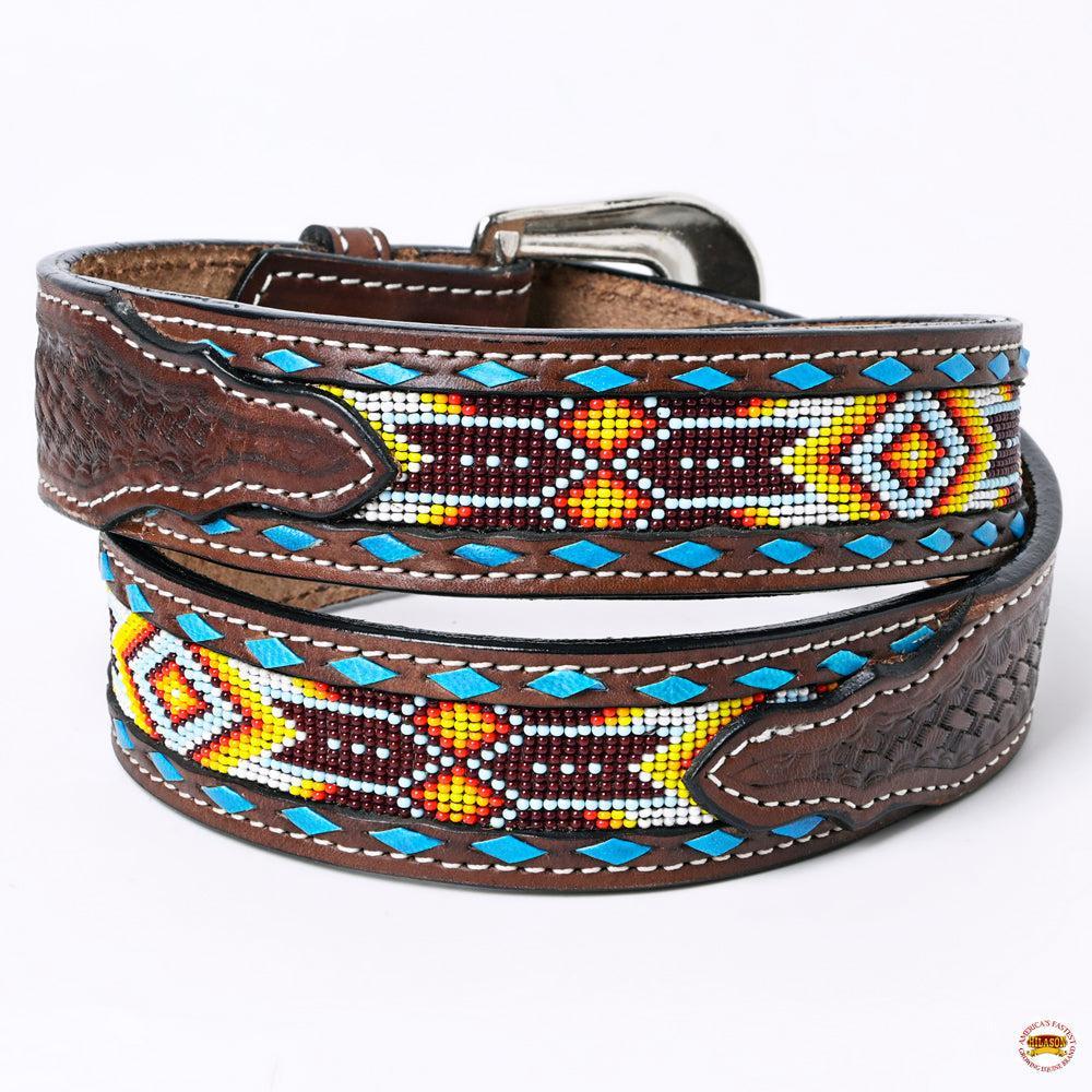 HILASON Western Genuine Leather Belt for Men Women Cowboy Cowgirl Handmade Unisex Full Grain Heavy Duty Tooled Beaded Belt