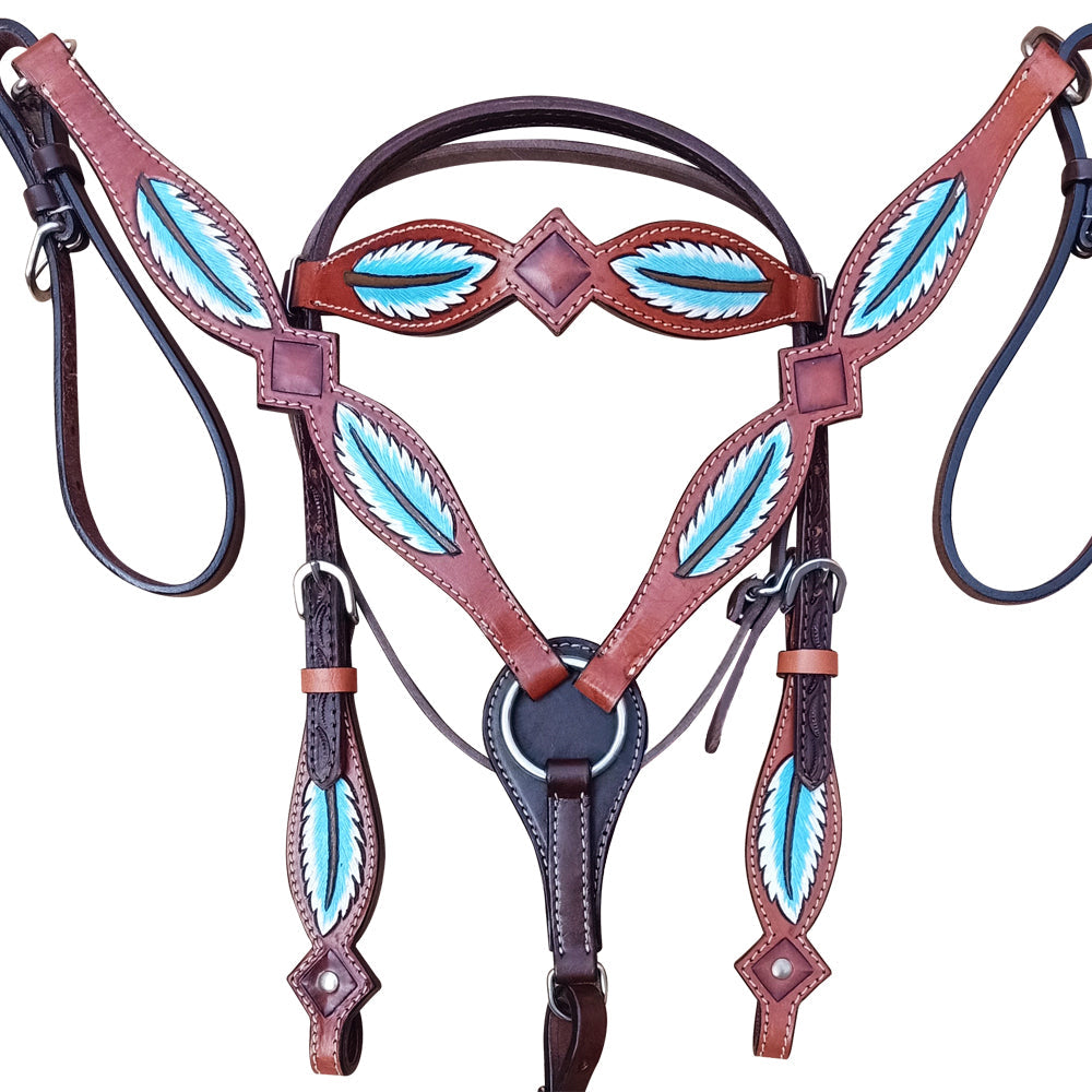 Western American Leather Hand Painted Horse Tack Set Comfytack Tan