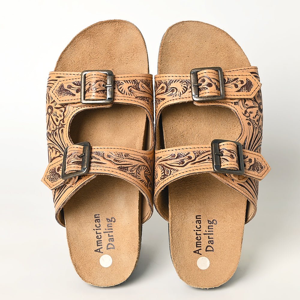 American Darling ADFT117 Hand tooled carved genuine leather sandal footwear flip flop