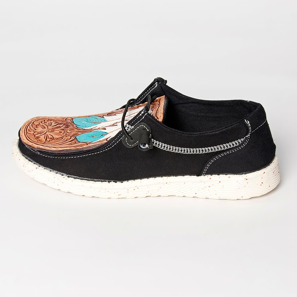 American Darling ADFT133BK3 Hand tooled carved genuine leather trim lightweight shoe footwear slip on