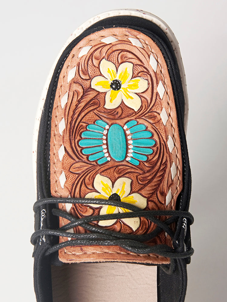 American Darling ADFT133BK5 Hand tooled carved genuine leather trim lightweight shoe footwear slip on