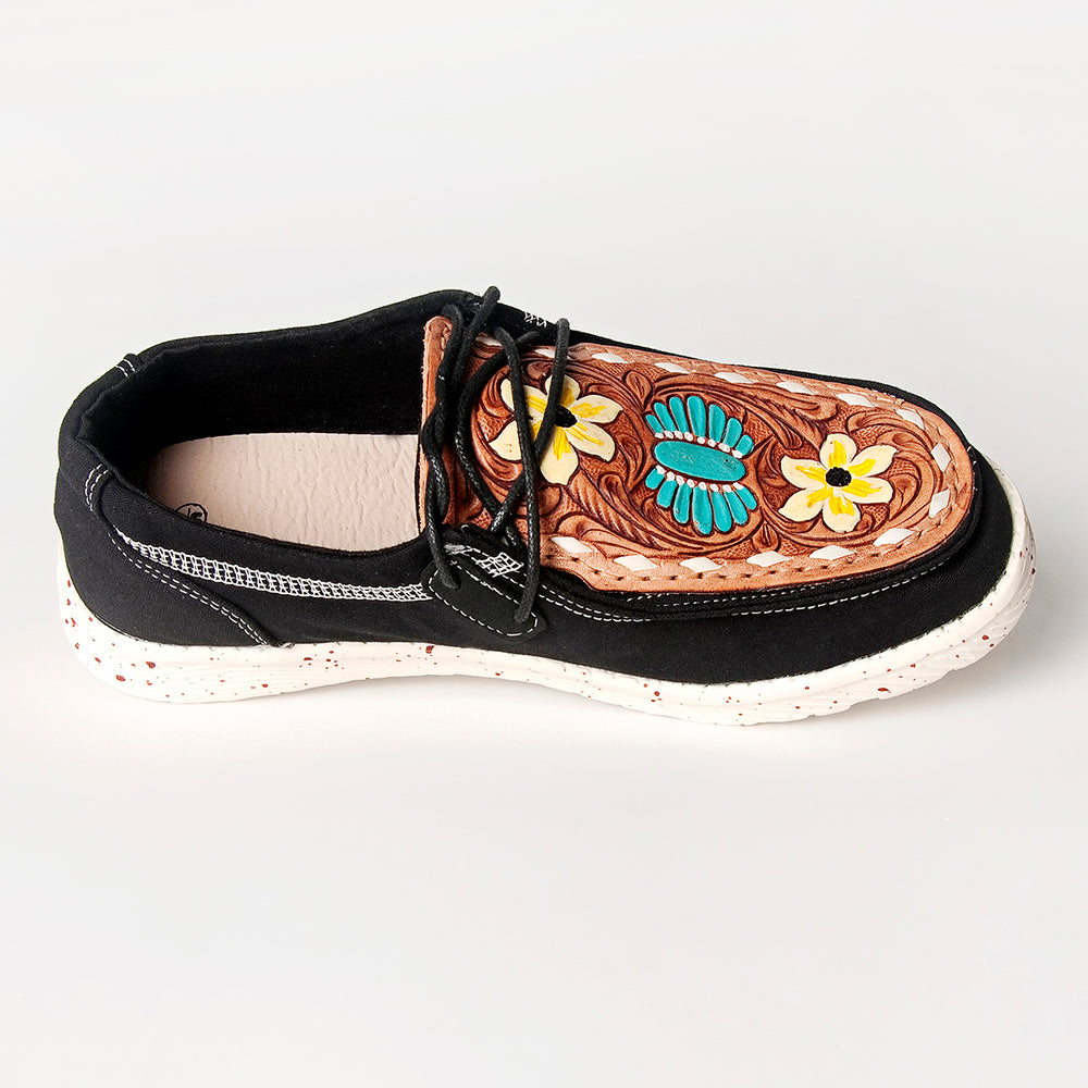 American Darling ADFT133BK5 Hand tooled carved genuine leather trim lightweight shoe footwear slip on