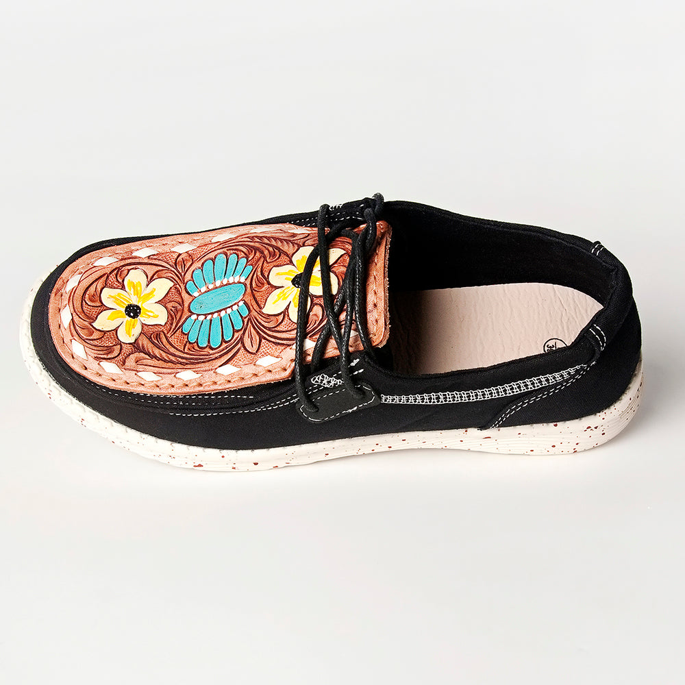 American Darling ADFT133BK5 Hand tooled carved genuine leather trim lightweight shoe footwear slip on