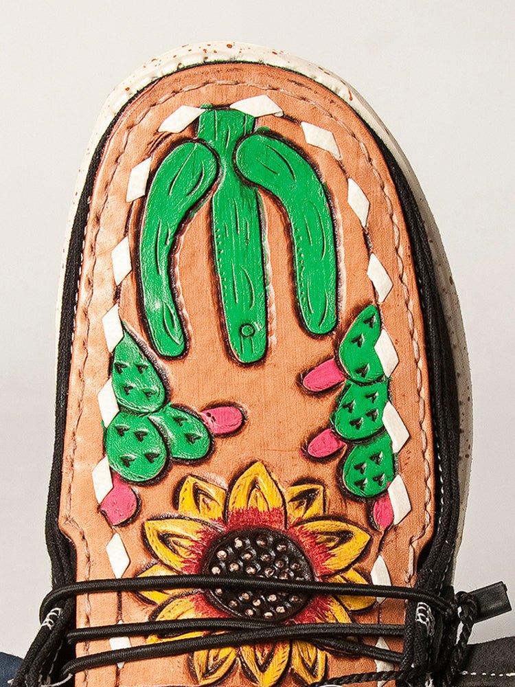 American Darling ADFT133BK7 Hand tooled carved genuine leather trim lightweight shoe footwear slip on