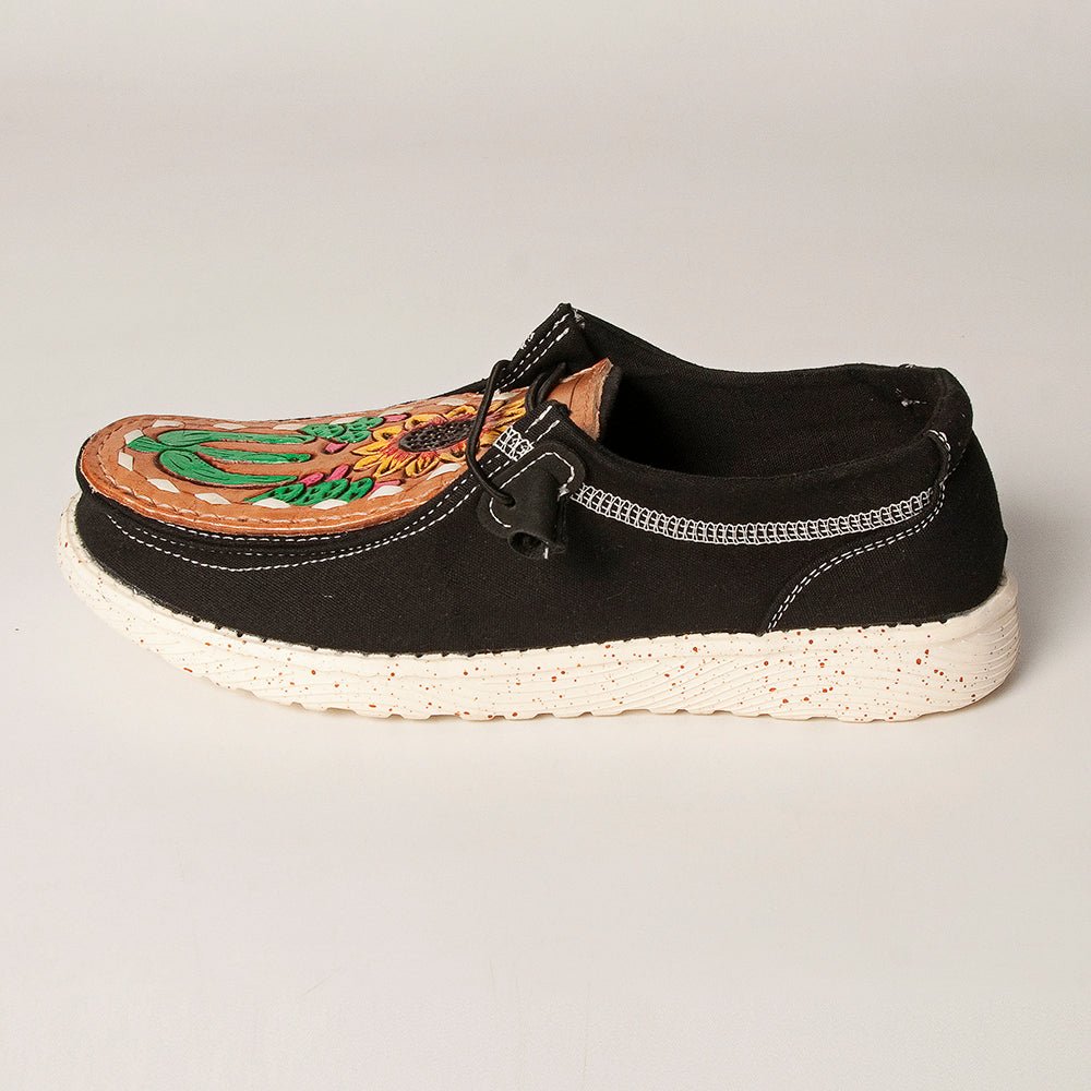 American Darling ADFT133BK7 Hand tooled carved genuine leather trim lightweight shoe footwear slip on