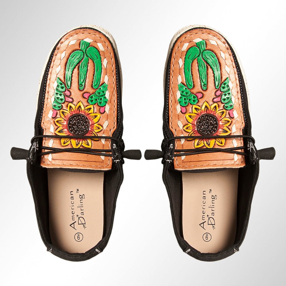 American Darling ADFT133BK7 Hand tooled carved genuine leather trim lightweight shoe footwear slip on