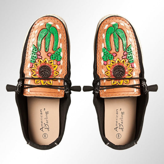 American Darling ADFT133BK7 Hand tooled carved genuine leather trim lightweight shoe footwear slip on