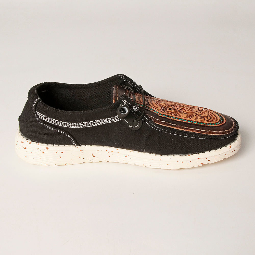 American Darling ADFT133BK9 Hand tooled carved genuine leather trim lightweight shoe footwear slip on