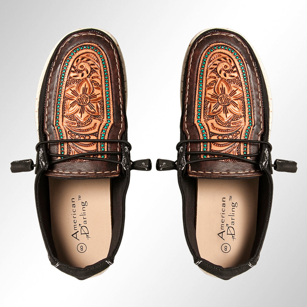 American Darling ADFT133BK9 Hand tooled carved genuine leather trim lightweight shoe footwear slip on