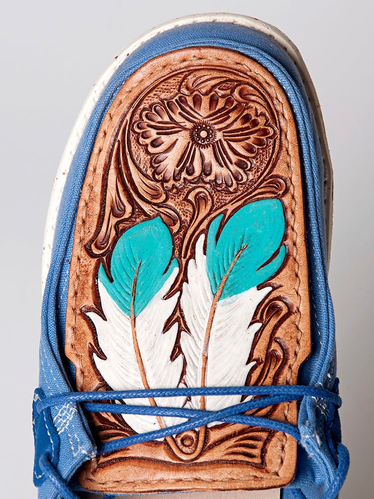 American Darling ADFT133BL3 Hand tooled carved genuine leather trim lightweight shoe footwear slip on