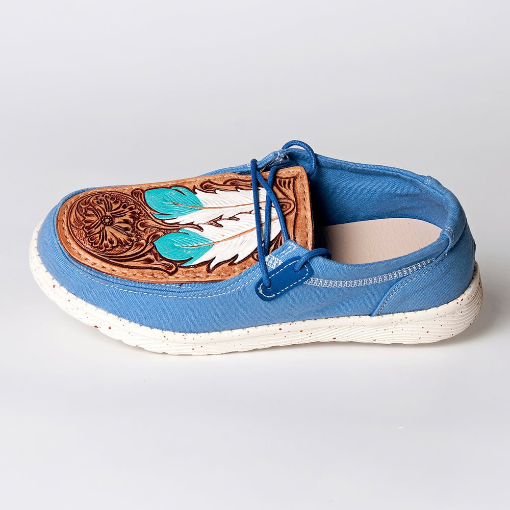 American Darling ADFT133BL3 Hand tooled carved genuine leather trim lightweight shoe footwear slip on