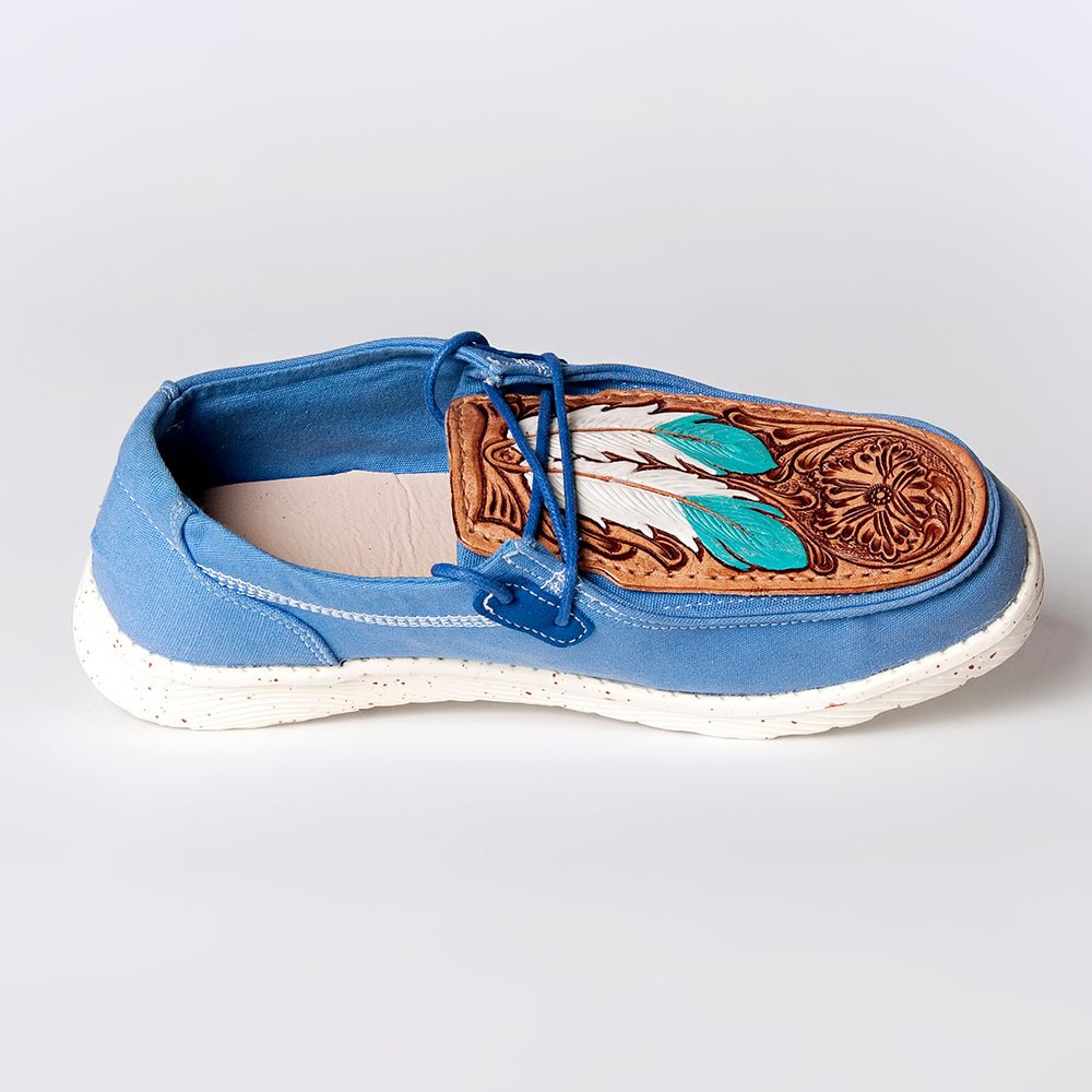 American Darling ADFT133BL3 Hand tooled carved genuine leather trim lightweight shoe footwear slip on