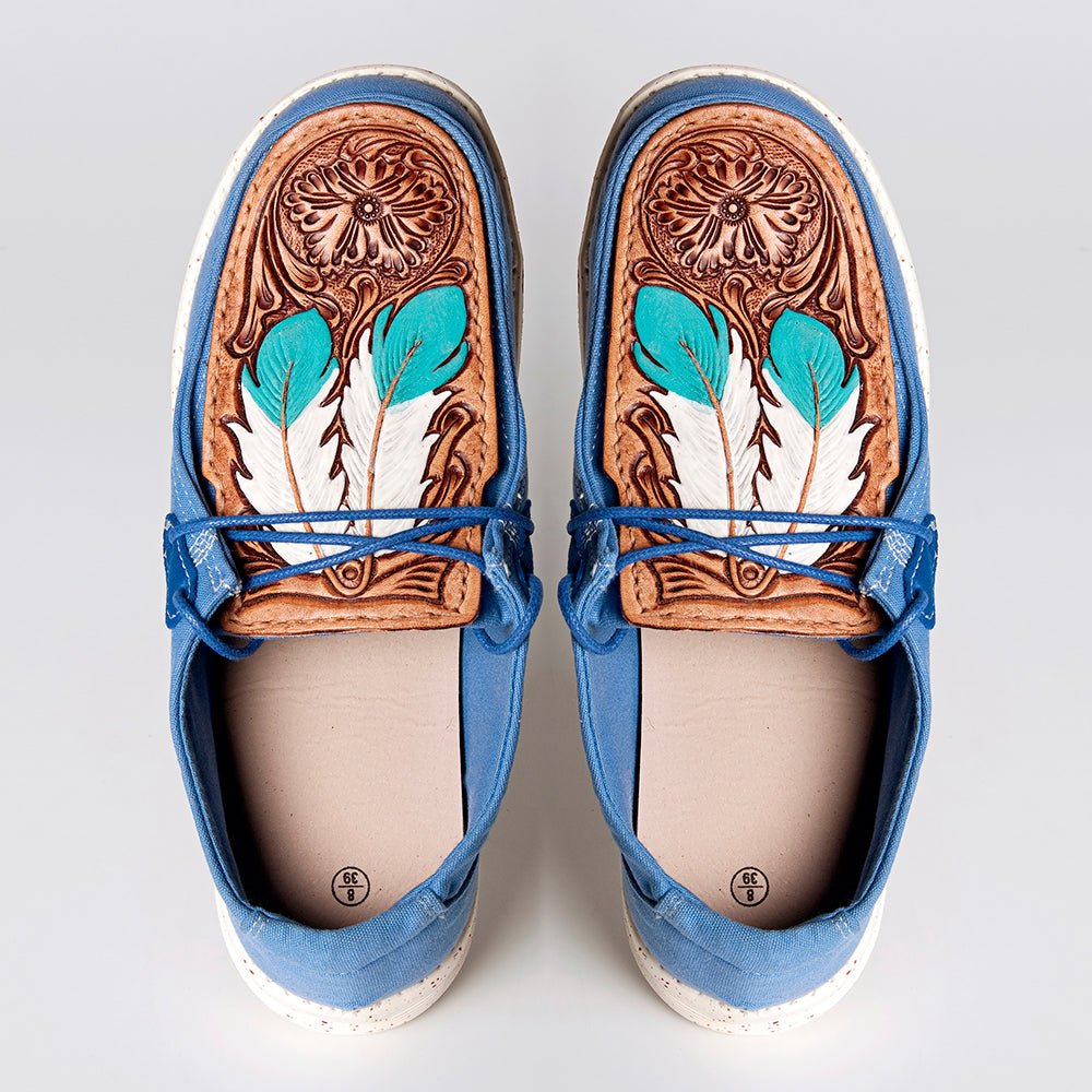 American Darling ADFT133BL3 Hand tooled carved genuine leather trim lightweight shoe footwear slip on