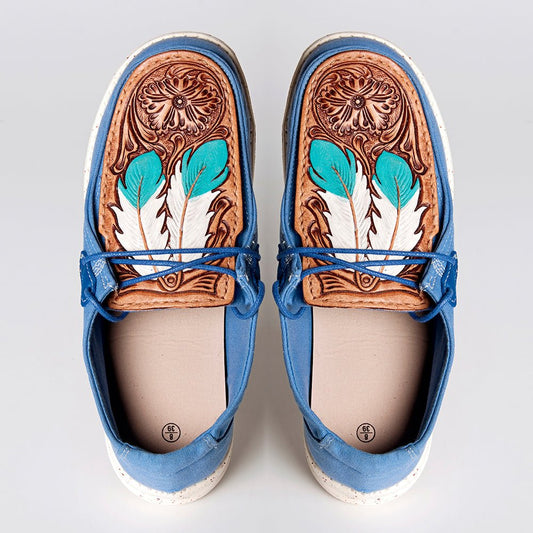 American Darling ADFT133BL3 Hand tooled carved genuine leather trim lightweight shoe footwear slip on