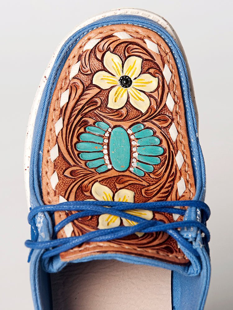 American Darling ADFT133BL5 Hand tooled carved genuine leather trim lightweight shoe footwear slip on