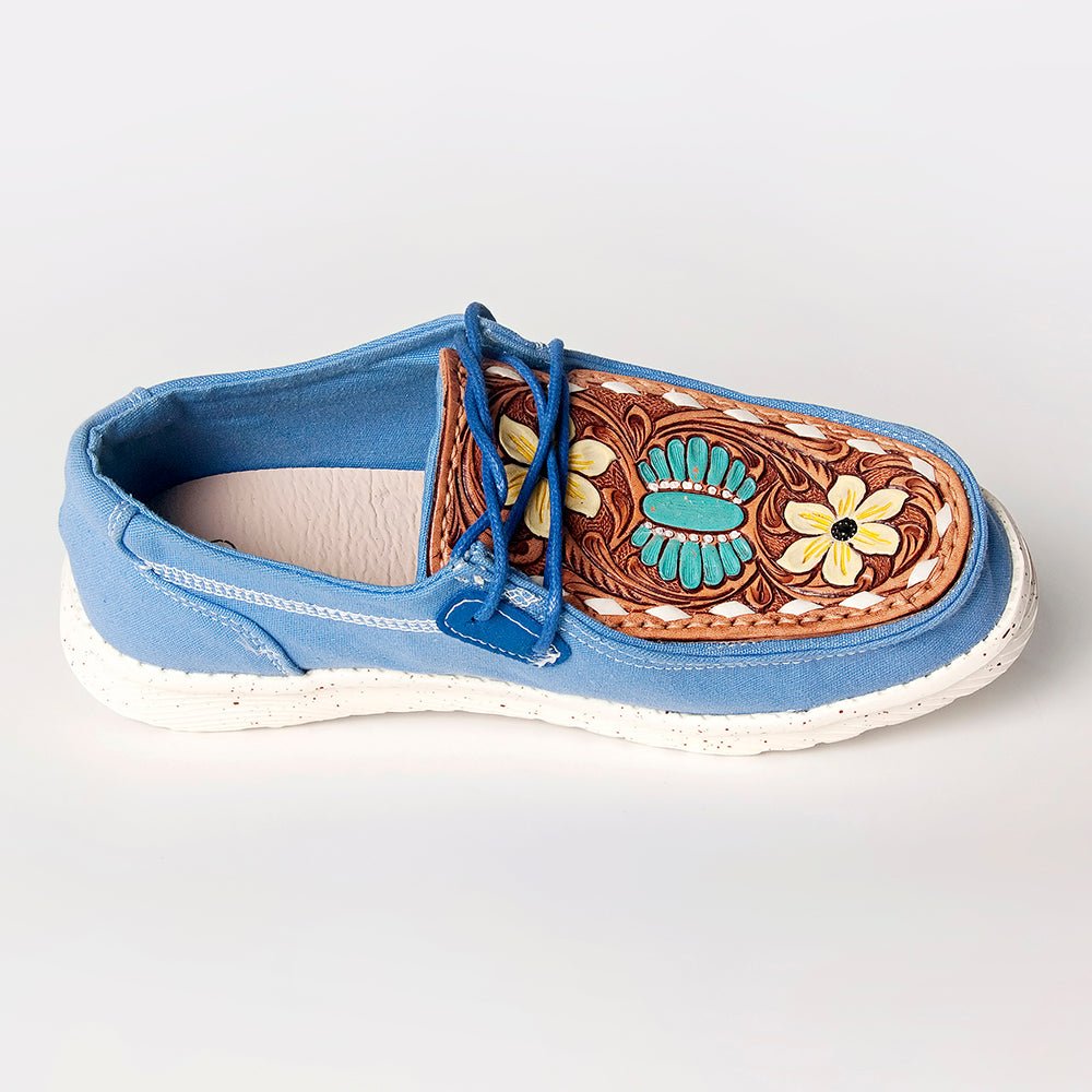 American Darling ADFT133BL5 Hand tooled carved genuine leather trim lightweight shoe footwear slip on