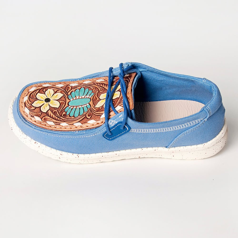 American Darling ADFT133BL5 Hand tooled carved genuine leather trim lightweight shoe footwear slip on