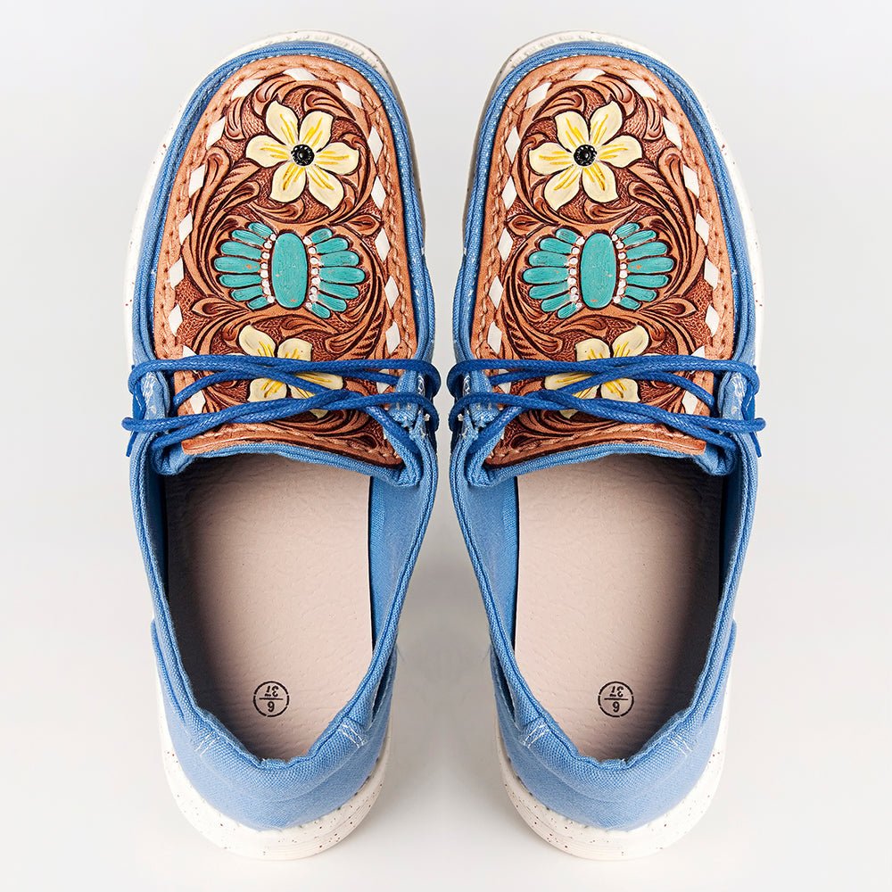 American Darling ADFT133BL5 Hand tooled carved genuine leather trim lightweight shoe footwear slip on